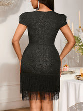Elegant Mesh Patchwork Fringe Slim Mini Dress